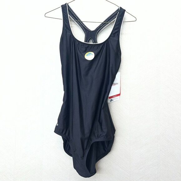 Speedo Stretch Racerback Moderate Black One Piece Swimwear Womens Size 12 NWT - Picture 4 of 16